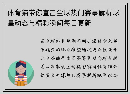 体育猫带你直击全球热门赛事解析球星动态与精彩瞬间每日更新